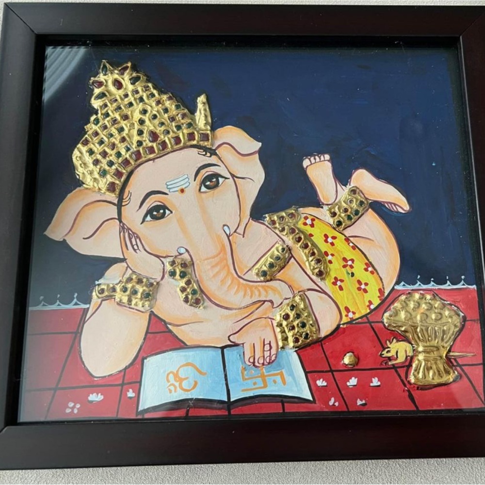 Baby Ganesha Tanjore Painting.